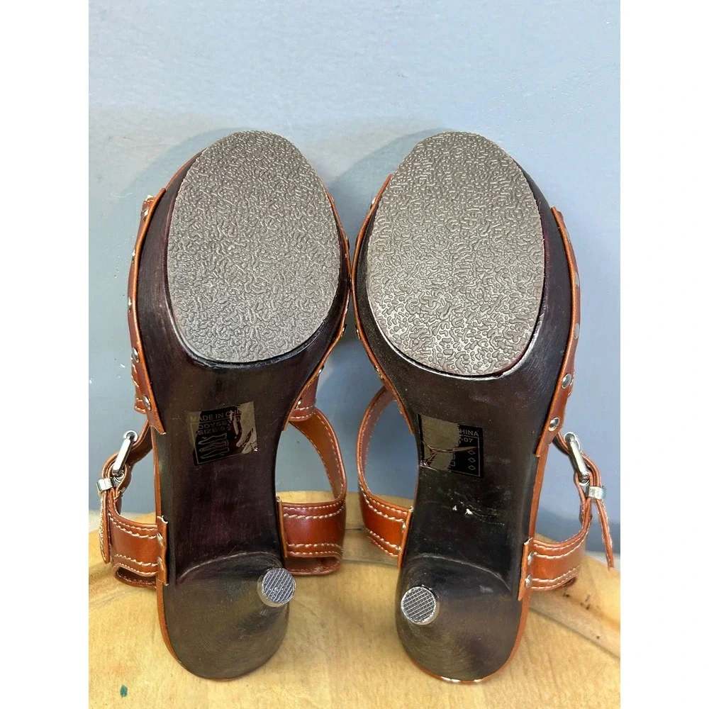Breckelle's Platform Sandals Womens 5.5 Brown Odyssey-07 Cognac Stiletto Studded